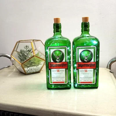 Set Of 2 Jagermeister Bottle Lamps - Battery Cool White LED Fairy Night Lights - Image 1 of 4