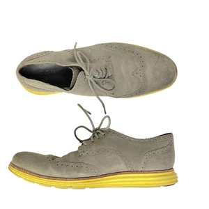 Cole Haan Lunargrand Mens 12 Gray & Yellow Suede Shoes Wingtip Derby C10226 Lace - Picture 1 of 11