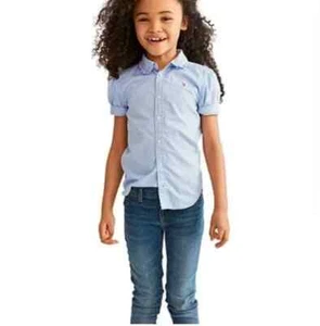 Ralph Lauren • Girl's Blue Oxford Button Down Short Sleeve Shirt 12 Youth - Picture 1 of 11
