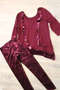 Cha Cha Vente Maroon Brushed Velvet Waterfall 3/4 Sleeve Tunic Top & Leggings M - Picture 1 of 21