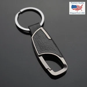 Men's Women's Gun Metal Black & Leather Clip Keychain Car Key Ring Fob Holder - Picture 1 of 9