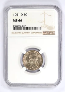 1951-D Jefferson Nickel 5C NGC MS66 - Picture 1 of 4