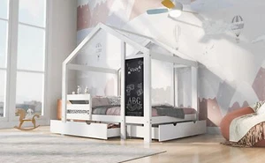 Full House Bed with Blackboard and Drawers, Two assembly options, White - Picture 1 of 12