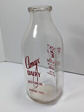 Vintage Amyx Dairy One Quart Glass Milk Bottle West Plains MO Don't Buy Blind