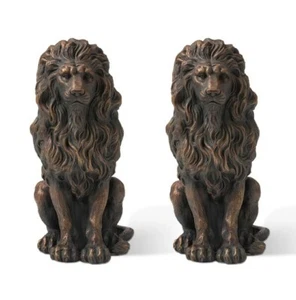 Guardian Lion 2 Set Garden Sculpture Yard Statue Bronze MgO Door Figurine Patio - Picture 1 of 12