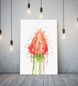 STRAWBERRY -DEEP FRAMED CANVAS WALL SPLASH ART PICTURE PAPER PRINT- RED GREEN - Picture 1 of 17