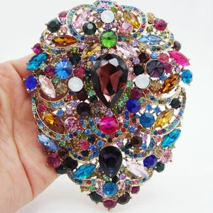 4.92" Huge Flower Drop Pendant Brooch Pin  Multi-color Rhinestone Crystal