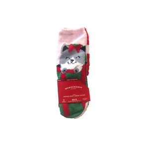 Wondershop Kids Christmas Super Soft Plush Socks 2 Pairs Cat and Polka Dot XS-S - Picture 1 of 3