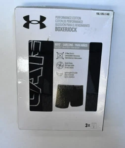 Under Armour UA Performance Cotton Boxerjock Boxer Briefs 3 Pack Black Youth XL - Picture 1 of 6