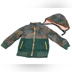 Oshkosh Kids Winter Jacket Camo Print Forest Green Hooded Coat w/ Fleece Lining - Picture 1 of 10