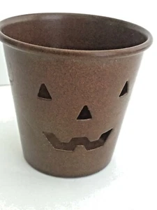 Luminessence Brown Candle Holder-3 "Tall x 3.25" Diámetro Cut Out Jack O Lantern - Imagen 1 de 6