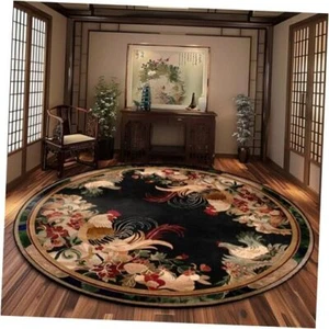 Round Farmhouse Rooster Rugs Vintage Style Chicken Floor Mats for 5 ft Rug 01# - Picture 1 of 8