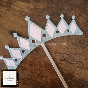 CROWN / TIARA CAKE TOPPER GIRL GLITTER SILVER PRINCESS BIRTHDAY FAIRY TAIL 8 - Picture 1 of 6