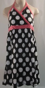 NWT SO Sleeveless Black Dress with White Polka Dots and Pink Trim Size 12 - Picture 1 of 3