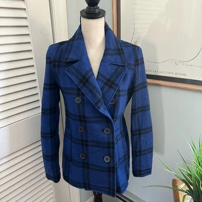 OLD NAVY Womens XS Blue Plaid Coat Wool Blend Winter Preppy Outdoor  - Image 1 of 4