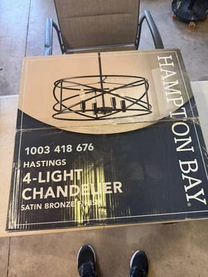 ​Hampton Bay HB2591-34 Hastings 4-Light Satin Bronze Caged Drum Chandelier - Image 1 of 4
