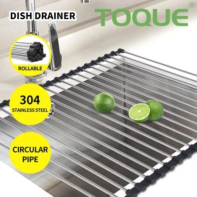 Toque Stainless-Steel Dish Drying Rack Over Sink Kitchen Foldable RollUp Mat - image 1 of 4