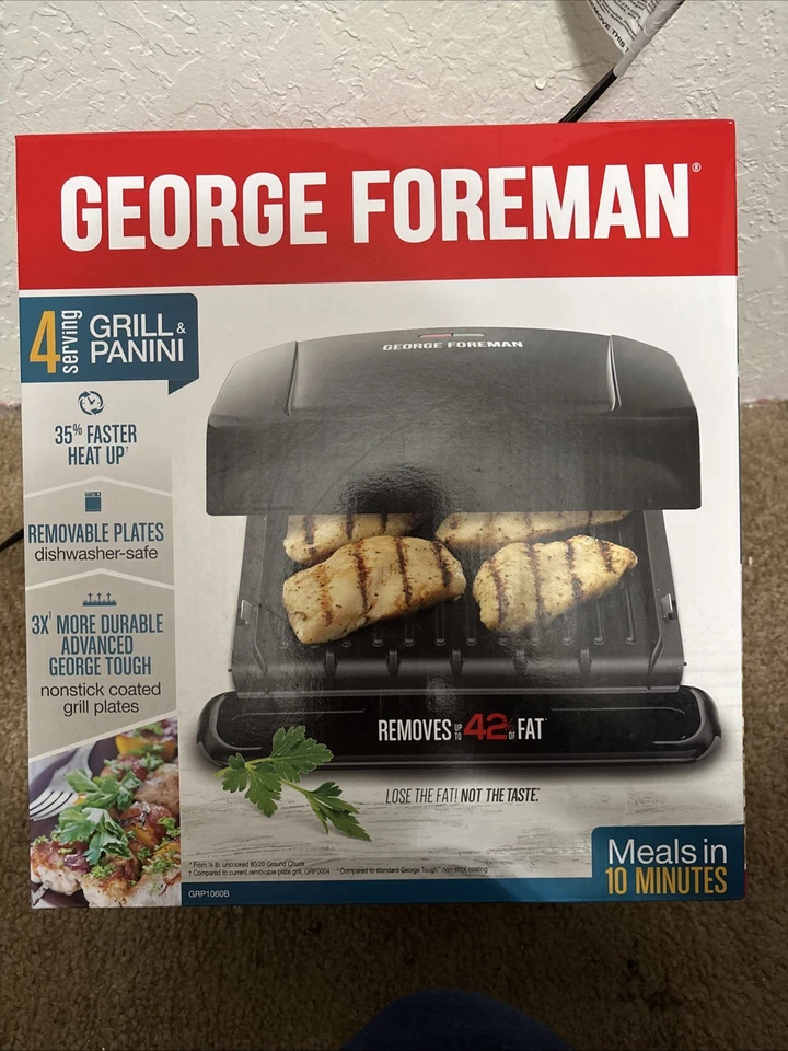 George Foreman 4-Serving Removable Plate Grill and Panini Press, Black, GRP1060B - Image 1 of 1