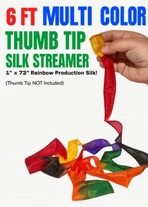 6' Ft MAGIC RAINBOW SILK STREAMER Thumb Tip Trick 72" Long x 1" Magician Prop  - Picture 1 of 10