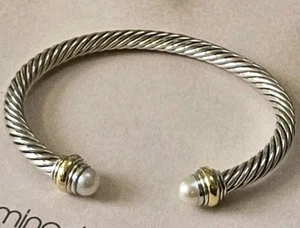 Previouly Used David Yurman Sterling Silver/14 K Gold 5mm Cable Pearls - Picture 1 of 9