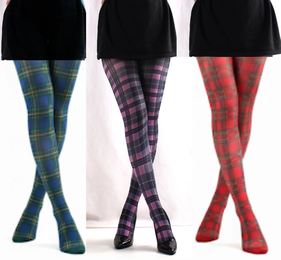 Medias pantimedias opacas elegantes retro vintage a cuadros tartán Foto 1 de 4