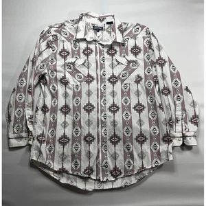 Panhandle Men's Long Sleeve White Maroon Aztec Print Pearl Snap Shirt - Size 2XL - Picture 1 of 5