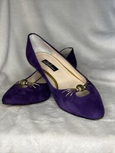 LULU GUINNESS PURPLE SUEDE GOLD DETAIL STITCHED HEEL PUMPS 36.5 SPAIN