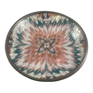 Vintage Neiman Marcus Decorative Heavy Porcelain Pewter Flame-Stitch Bowl  8" - Picture 1 of 8