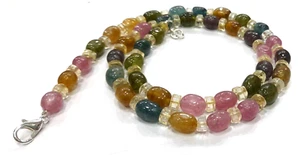 "Collar de cuentas de piedras preciosas de 18" pulgadas 1 pepitas ovaladas de turmalina múltiple - Imagen 1 de 8