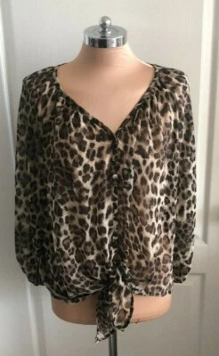 CHARLOTTE  RUSSE Cheetah Leopard Animal V Neck Henley Tunic Shirt Top Blouse Sma - Image 1 of 4