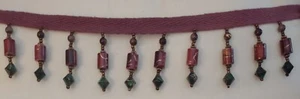 BEADED FRINGE ~ By the Yard ~ Burgundy, Green, and Gold ~ 1.75" Wide ~ NEW! - Picture 1 of 2