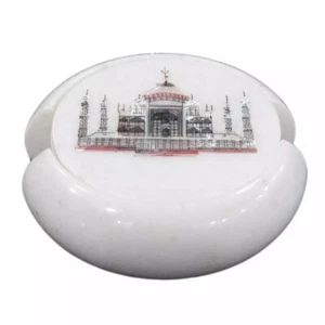 Set sottobicchieri da tè e caffè in marmo bianco forma rotonda Taj Mahal decorazione artistica - Foto 1 di 6