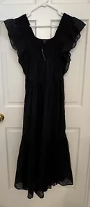 J crew NWT Black Sheer Long Tiered Dress Smocked Neck & Ruffle Sleeves Size S - Picture 1 of 10