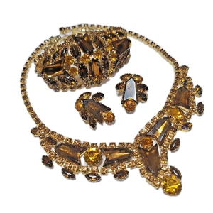 VTG Topaz Arrow Rhinestones Bib Necklace Bracelet Earrings Set High End RARE! - Picture 1 of 16