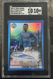 2020 Topps Merlin Collection Chrome UCL Blue Autograph /75 Ferran Torres - Picture 1 of 2