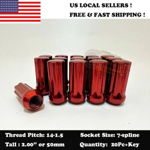 20PC+KEY 14X1.5 RED TUNER 2'' TALL RACING SPLINE WHEEL LUG NUTS (Fits: Honda) - Picture 1 of 7