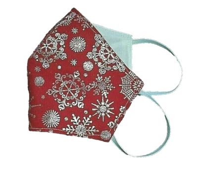 Рождественская зимняя серебряная красная хлопковая маска для лица со снежинками многоразового использования двусторонний подарок - Изображение 1 из 3