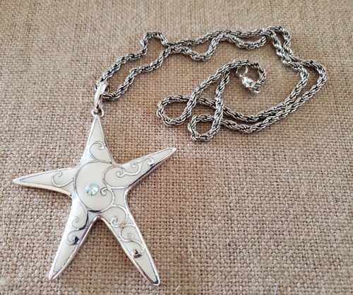 OFF WHITE CIONDOLO STELLA SMALTATO BIANCO SPORCO VINTAGE 3" CON CATENA CORDA ARGENTO 25"