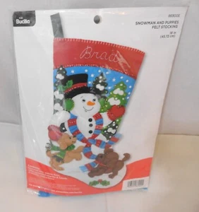 Bucilla Felt Applique Christmas Stocking Kit, 18", Snowman and Puppies H - Picture 1 of 2