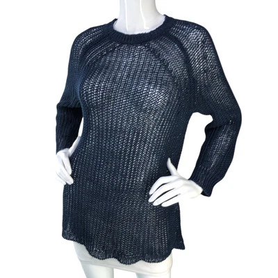 Suéter J Crew Mujer Talla S Calce Relajado Lino Playa Tejido Abierto Azul Marino Foto 1 de 4