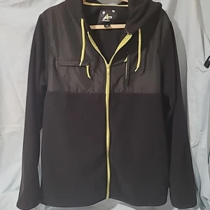 Athletech Mens Full-Zip Fleece Jacket With Hood & Contrast Paneling Sz L Black - Picture 1 of 10
