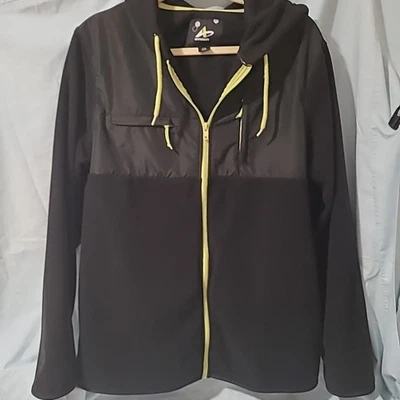 Athletech Mens Full-Zip Fleece Jacket With Hood & Contrast Paneling Sz L Black - Image 1 of 4