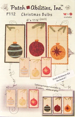 Patch Abilities "CHRISTMAS BULBS" 6 x 11.5  Wall Hanging/Banner Quilt PATTERN+ A - image 1 of 3