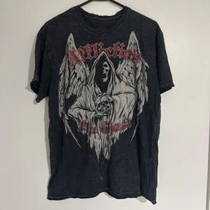 Camicia vintage y2k Affliction Kelly Paulik "The Ghost" stampa metallizzata taglia L - Foto 1 di 3