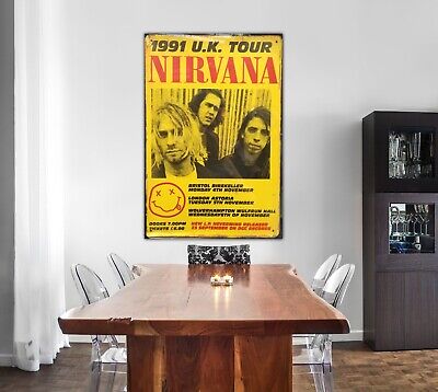 Nirvana 1991 UK Tour Vintage Music Concert Rock Poster A4 A3 A2 No 0930 • 4.24£