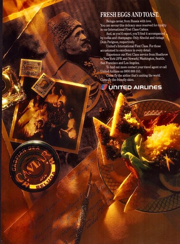 1992 UNITED AIRLINES Caviar & Absolut Served In Int'l First Class ~ VTG ...