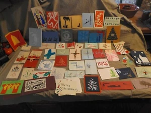 ~50 Vintage 1950s-70 Hand Printed Handmade Handcrafted Christmas Cards Folk Art - Picture 1 of 12