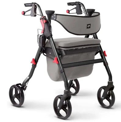 Ходунки роликовые Medline Premium Empower Mobility с сиденьем, 8-дюймовые колеса - черные/серые - Изображение 1 из 4