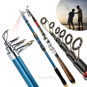 Portable Travel Spinning Pole Carbon Fiber Telescopic Fishing Rod Sea Freshwater - Picture 1 of 30
