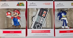 Lot Of 3 Hallmark Ornaments Super Mario & NES Controller & Sonic Hedgehog